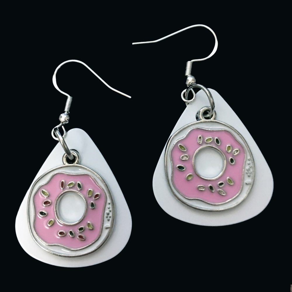 HAND Crafted Repurposed Guitar Pick Earrings Donuts Donut Shop
